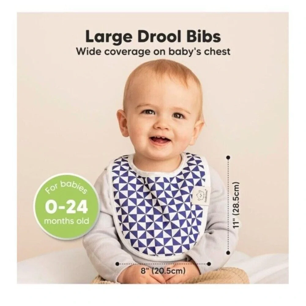 Drool Bibs Set Of 8 Boy Blue Mixed Print Organic Cotton Teething Shower‎ Gift